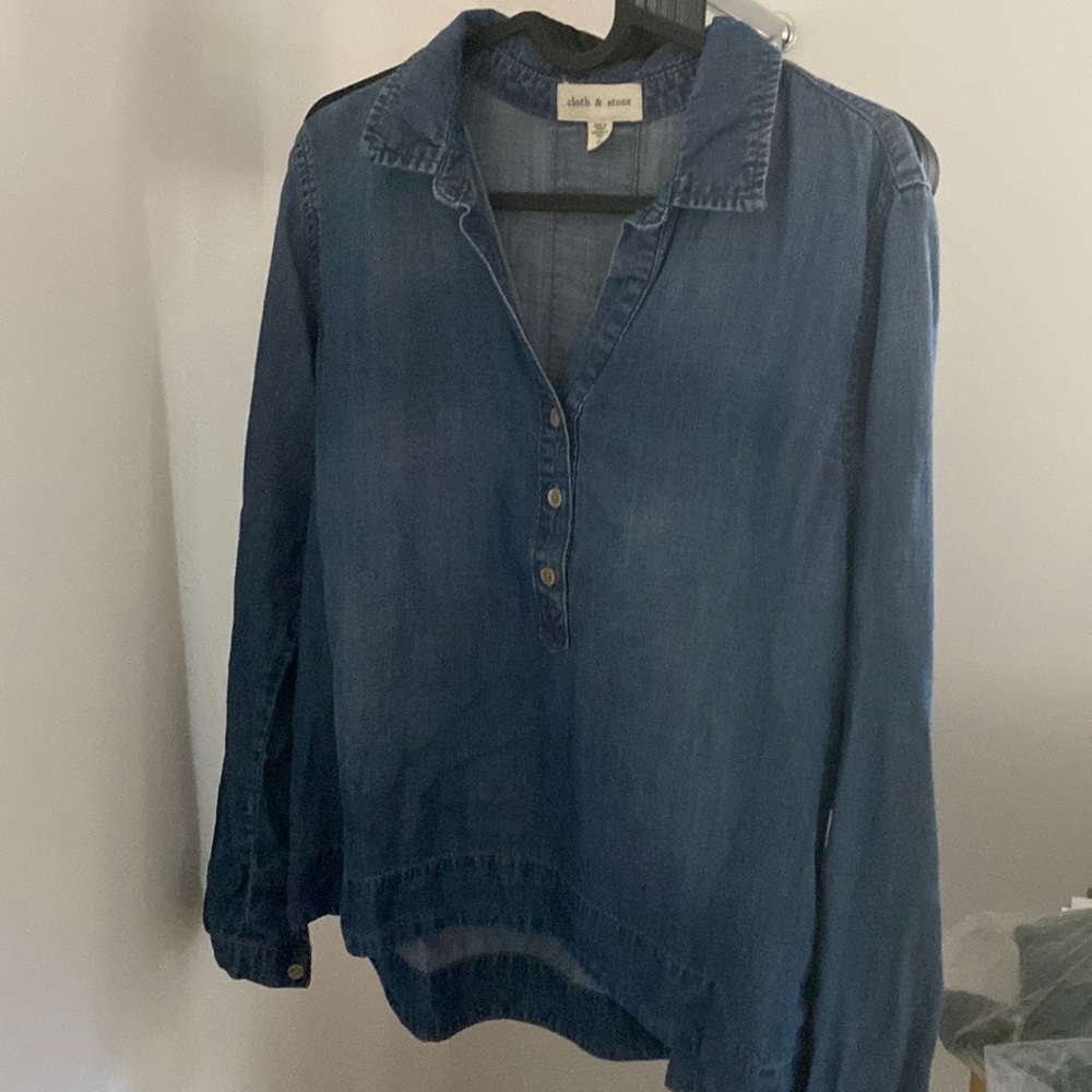 CLOTH & STONE CHAMBRAY PULLOVER TUNIC LONG SLEEVE